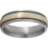 Titanium Domed Band with a 2mm 14K Yellow Gold Inlay, Two .5mm grooves with Antiquing, and Satin Finish photo