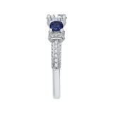 Shah Luxury 14K White Gold Cushion Diamond and Sapphire Three-Stone Engagement Ring (Semi-Mount) photo 2