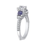 Shah Luxury 14K White Gold Cushion Diamond and Sapphire Three-Stone Engagement Ring (Semi-Mount) photo 3