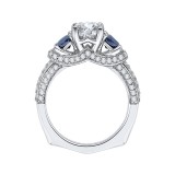 Shah Luxury 14K White Gold Cushion Diamond and Sapphire Three-Stone Engagement Ring (Semi-Mount) photo 4