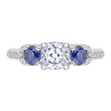 Shah Luxury 14K White Gold Cushion Diamond and Sapphire Three-Stone Engagement Ring (Semi-Mount) photo