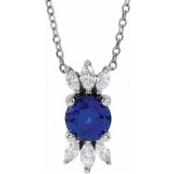 14K White Blue Sapphire & 1/5 CTW Diamond 16-18 Necklace photo