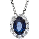 14K White Blue Sapphire & 1/6 CTW Diamond 18 Necklace photo