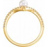14K Yellow Freshwater Cultured Pearl & 1/5 CTW Diamond V Ring photo 2