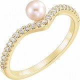 14K Yellow Freshwater Cultured Pearl & 1/5 CTW Diamond V Ring photo