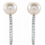 14K White Freshwater Cultured Pearl & 1/6 CTW Diamond Hoop Earrings photo 2