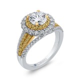 Shah Luxury 14K Two Tone Gold Round Diamond Double Halo Engagement Ring with Split Shank (Semi-Mount) photo 2