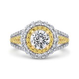Shah Luxury 14K Two Tone Gold Round Diamond Double Halo Engagement Ring with Split Shank (Semi-Mount) photo