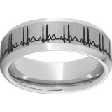 Serinium Beveled Edge Band with Double Heartbeat Laser Engraving photo