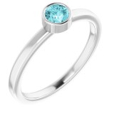 14K White 4 mm Round Blue Zircon Ring photo