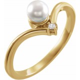 14K Yellow Akoya Cultured Pearl & .025 CTW Diamond Ring photo