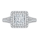Shah Luxury 14K White Gold Princess Diamond Double Halo Engagement Ring with Split Shank (Semi-Mount) photo
