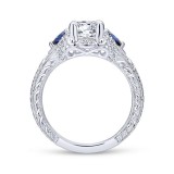 Gabriel & Co. 14k White Gold Victorian 3 Stone Diamond & Gemstone Engagement Ring photo 2