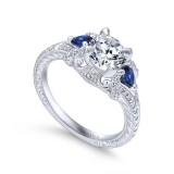 Gabriel & Co. 14k White Gold Victorian 3 Stone Diamond & Gemstone Engagement Ring photo 3