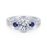Gabriel & Co. 14k White Gold Victorian 3 Stone Diamond & Gemstone Engagement Ring photo