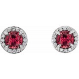 14K White 4.5 mm Round Lab-Grown Ruby & 1/6 CTW Diamond Earrings photo 2