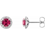 14K White 4.5 mm Round Lab-Grown Ruby & 1/6 CTW Diamond Earrings photo