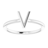 14K White Initial V Ring photo 3