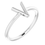 14K White Initial V Ring photo