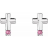 14K White Pink Tourmaline Cross Earrings photo 2