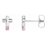 14K White Pink Tourmaline Cross Earrings photo