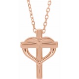 14K Rose Youth Cross with Heart 15 Necklace photo