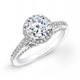 14k White Gold Prong and Bezel Halo White Diamond Engagement Ring photo