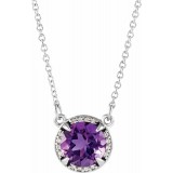 14K White 8 mm Round Amethyst & .05 CTW Diamond 16 Necklace photo