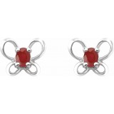 14K White 4x3 mm Oval July Youth Butterfly Birthstone Earrings photo 2