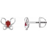 14K White 4x3 mm Oval July Youth Butterfly Birthstone Earrings photo