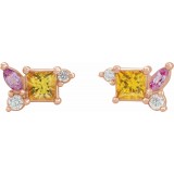 14K Rose Yellow Sapphire, Pink Sapphire, & 1/8 CTW Diamond Earrings photo 2