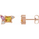 14K Rose Yellow Sapphire, Pink Sapphire, & 1/8 CTW Diamond Earrings photo
