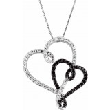 14K White & Black Rhodium Plated 1/2 CTW Black & White Diamond Double Heart 18 Necklace photo