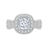 Shah Luxury 14K White Gold Cushion Cut Diamond Halo Engagement Ring with Split Shank (Semi-Mount) photo