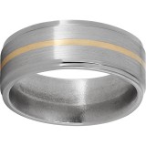 Titanium Flat Band with Grooved Edges, 1mm 14K Yellow Gold Inlay and Satin Finish photo