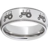 Serinium Domed Band with Milgrain Edges and Tractor Laser Engraving photo