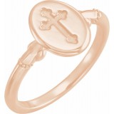 14K Rose 11.5x8.8 mm Oval Cross Signet Ring photo