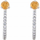 14K White Citrine & 1/6 CTW Diamond Hoop Earrings photo 2