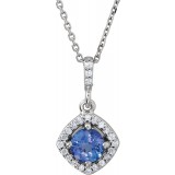 14K White Tanzanite & 1/8 CTW Diamond Halo-Style 18 Necklace photo