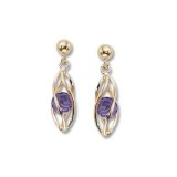 14K Yellow Gold Caged Amethyst Drop earrings photo