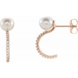 14K Rose Freshwater Cultured Pearl & 1/6 CTW Diamond Hoop Earrings photo