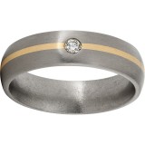 Titanium Domed Band with a 1mm 14K Yellow Gold Inlay, One 6-Point Diamond, and Satin Finish photo