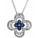 14K White Blue Sapphire & 1/10 CTW Diamond Clover 18 Necklace photo