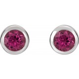 14K White 4 mm Round Genuine Pink Tourmaline Birthstone Earrings photo 2