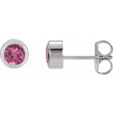 14K White 4 mm Round Genuine Pink Tourmaline Birthstone Earrings photo