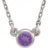14K White 4 mm Round Amethyst Bezel-Set Solitaire 16 Necklace photo