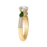 Shah Luxury 14K Yellow Gold Round Diamond and Green Tsavorite Engagement Ring (Semi-Mount) photo 3