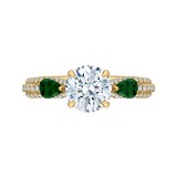 Shah Luxury 14K Yellow Gold Round Diamond and Green Tsavorite Engagement Ring (Semi-Mount) photo