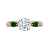 Shah Luxury 14K Yellow Gold Round Diamond and Green Tsavorite Engagement Ring (Semi-Mount) photo
