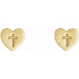 14K Yellow Heart & Cross Earrings photo 2